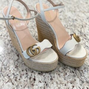 Gucci GG Marmont White Leather Platform Espadrille Sandals